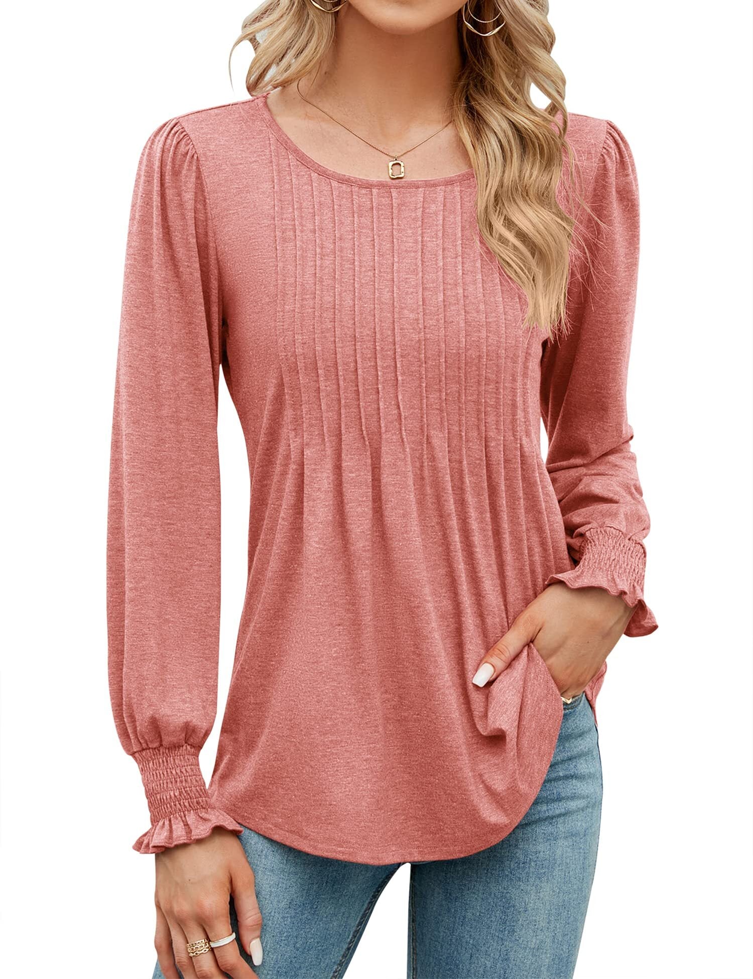 Women's Pleated Puff Long Sleeve Tunic Tops (Buy 2 Free Shipping)
