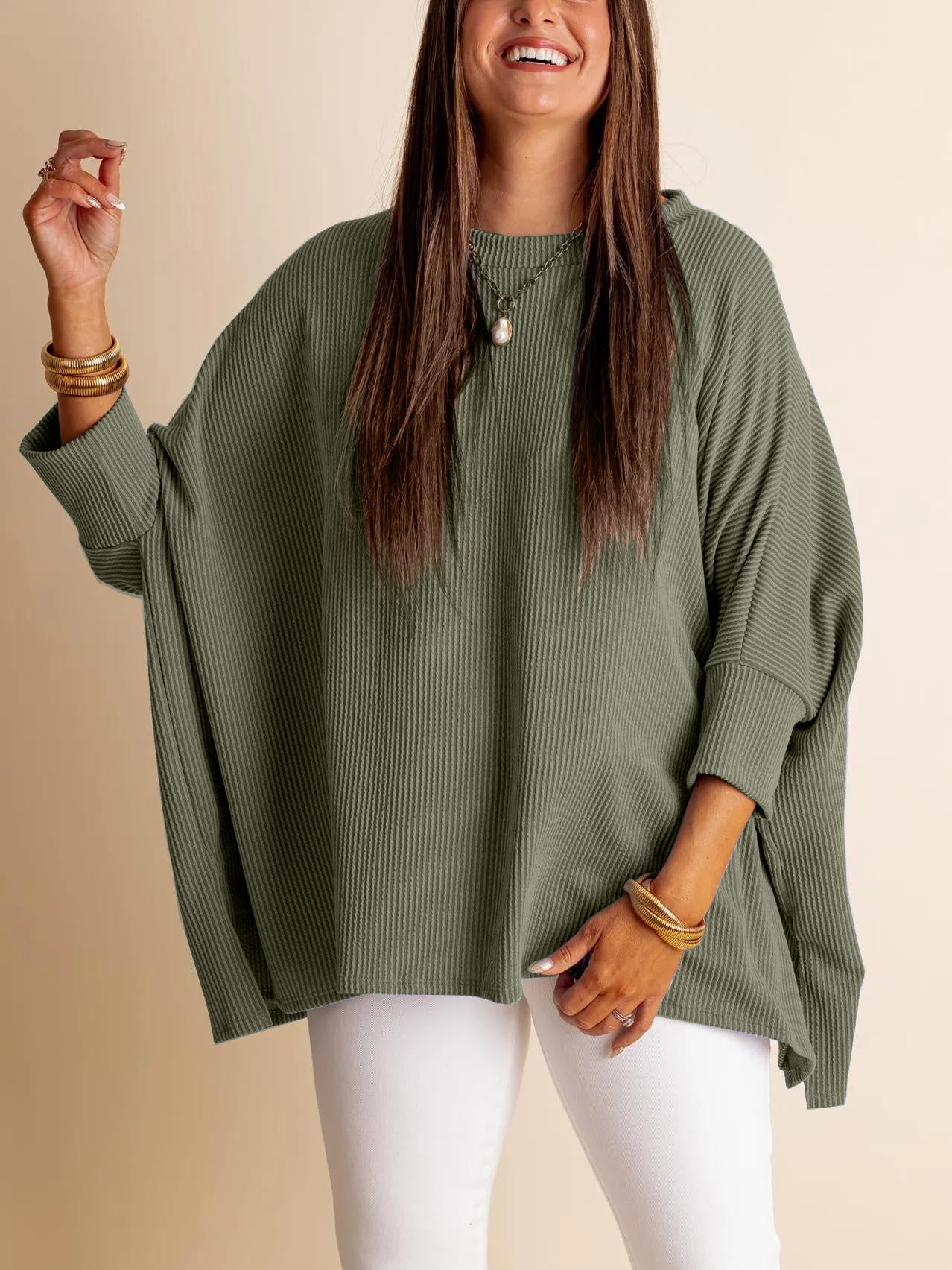 Women's Oversized Half Sleeve Ribbed Top (Buy 2 Free Shipping)