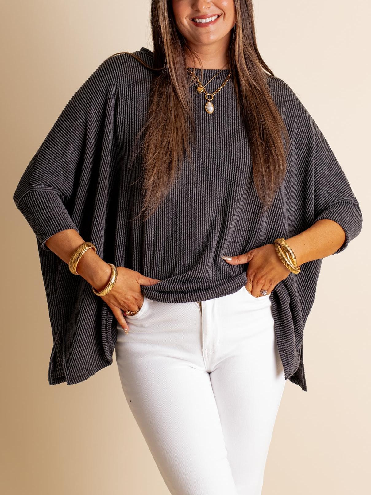 Women's Oversized Half Sleeve Ribbed Top (Buy 2 Free Shipping)