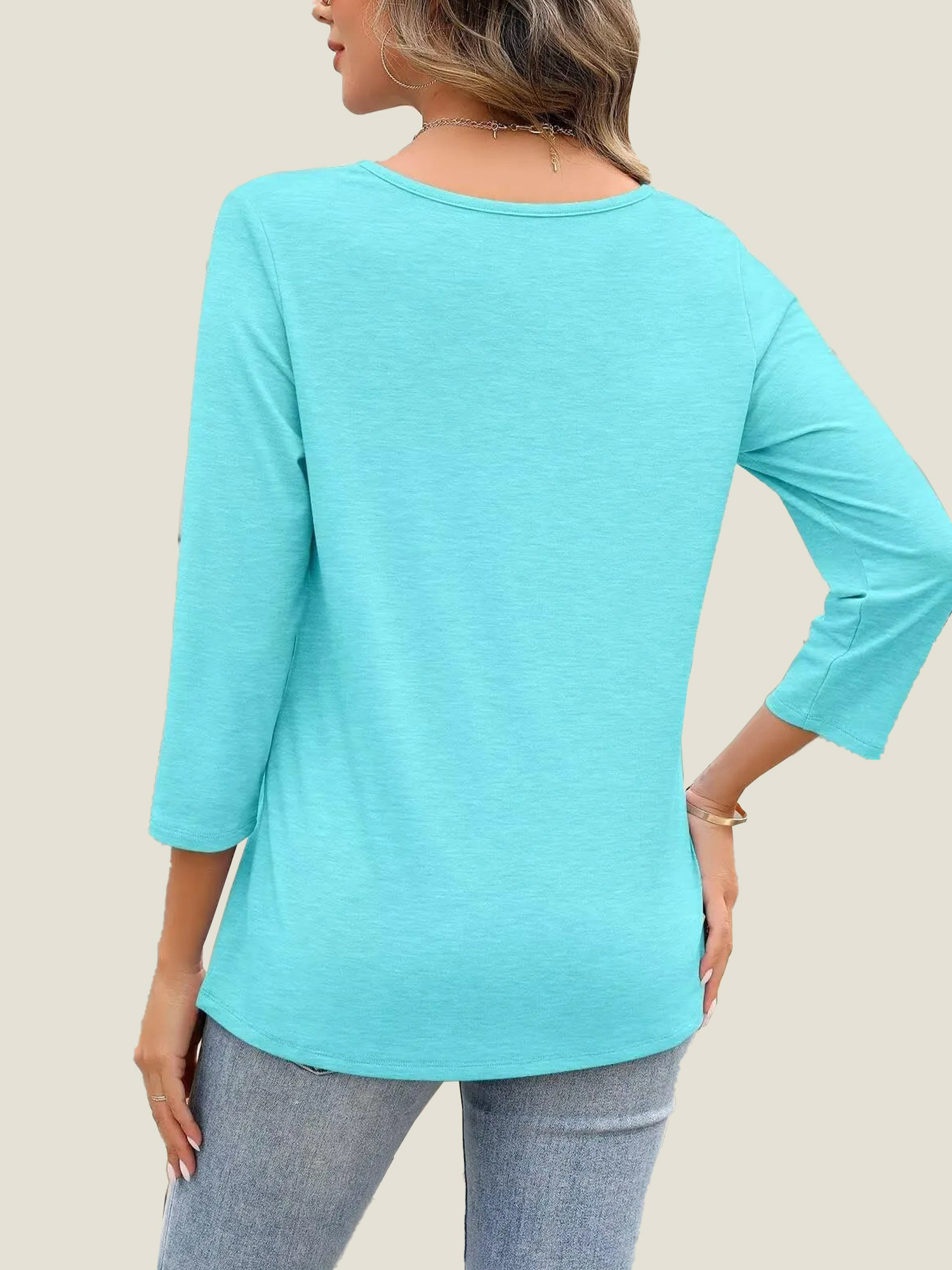 Women's 3/4 Length Sleeves V Neck Basic Tops (Buy 3 Free Shipping)